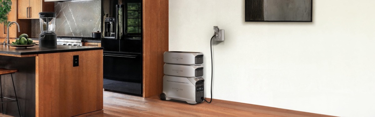 Estación de energía portátil EcoFlow alimentando múltiples electrodomésticos del hogar