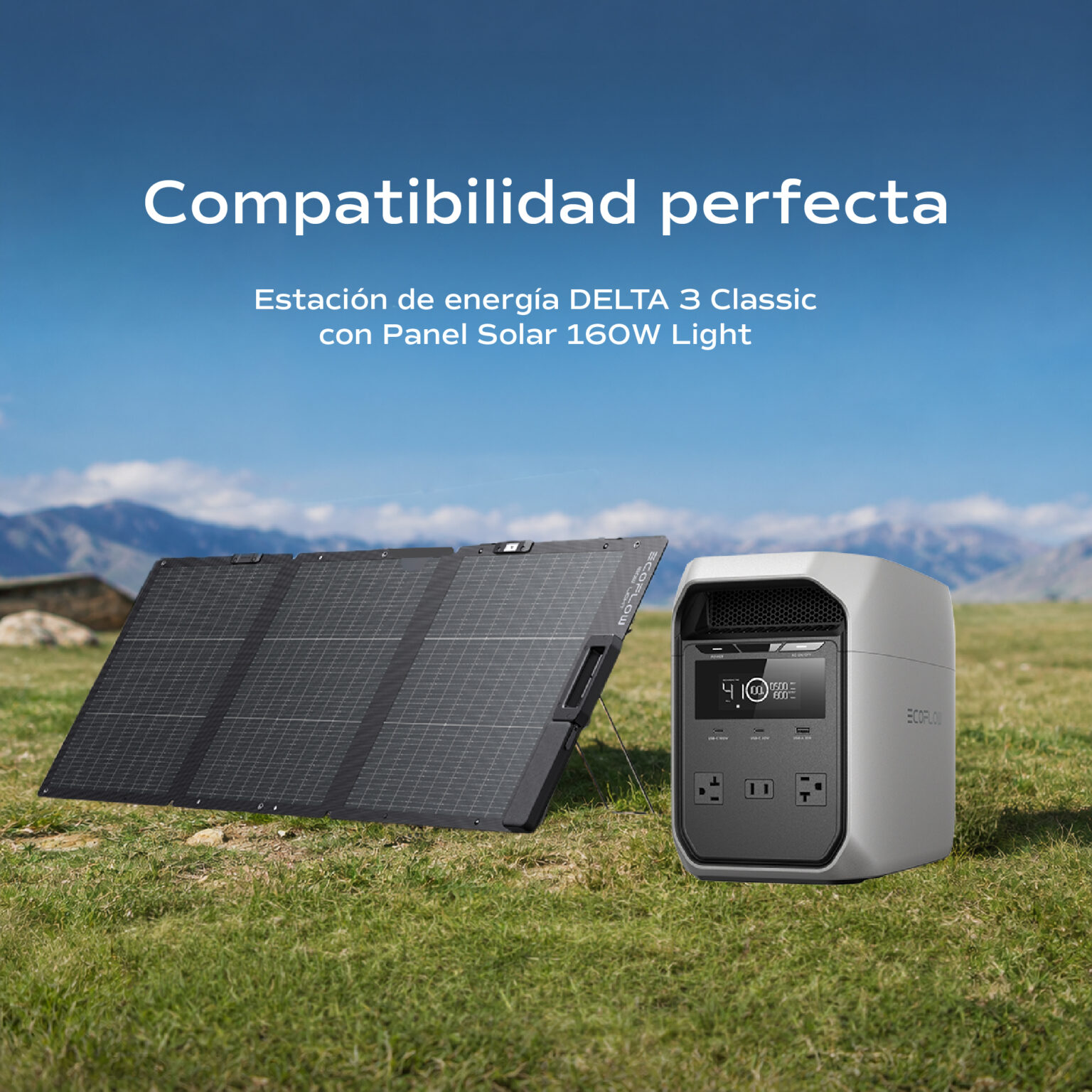 EcoFlow DELTA 3 Classic con Panel Solar 160 W Light en el campo